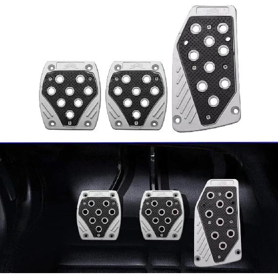 3 Pack Car Pedal Pads Auto Racing Sport Gas Brake Clutch Pad Cover Brake Pad Cover Rest Plate Foot Pedals Kit, Silver with Black