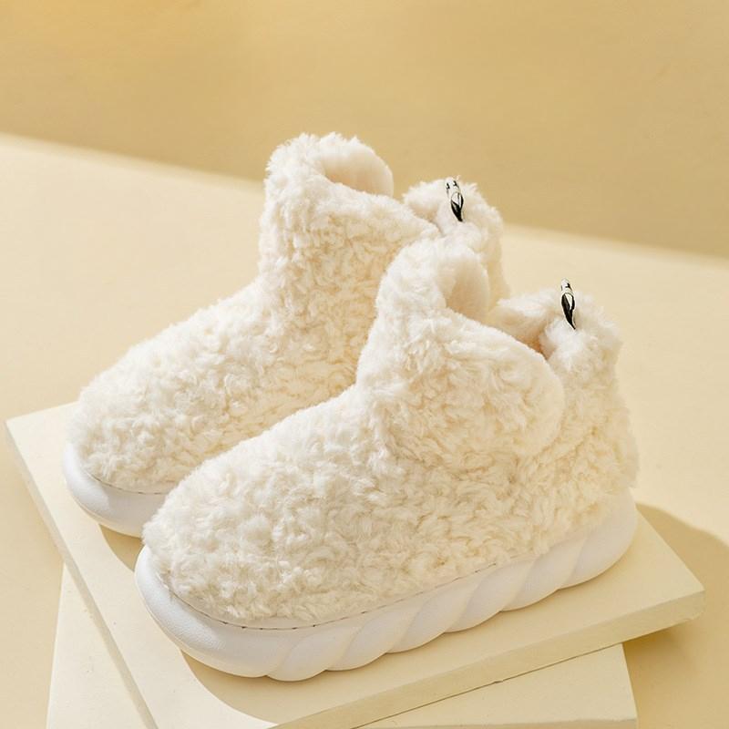 High-heeled Cotton Shoes Women's Warm Plush Thick-soled Stepping on Shit Indoor Home Non-slip Cotton Slippers