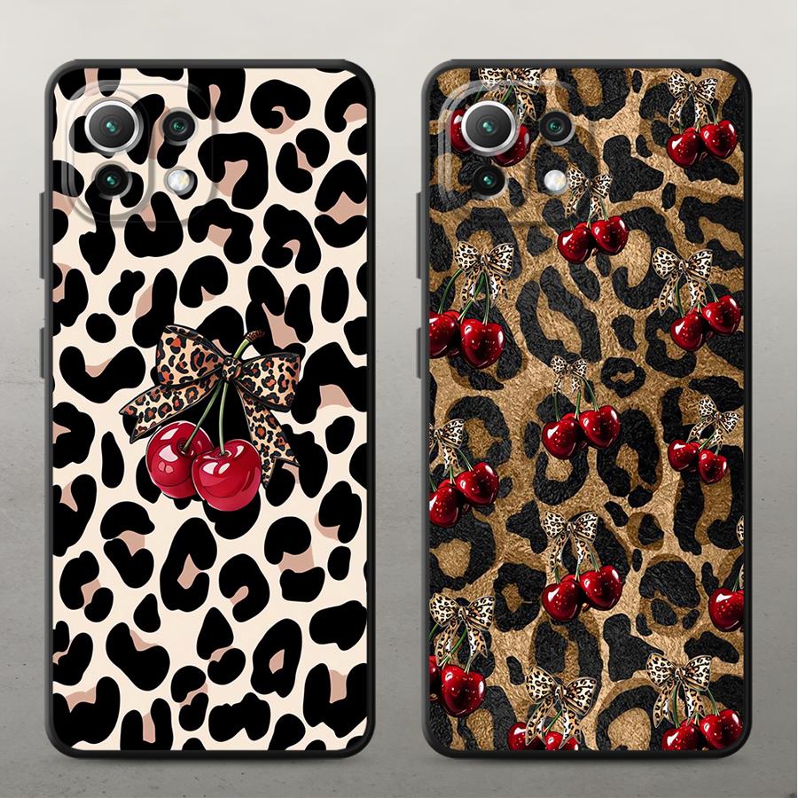 Funda Phone Cover Case for Xiaomi Mi 14 10T 13 Lite 15 Pro 11T 12T Pro 12X 12 11 Leopard Cherry