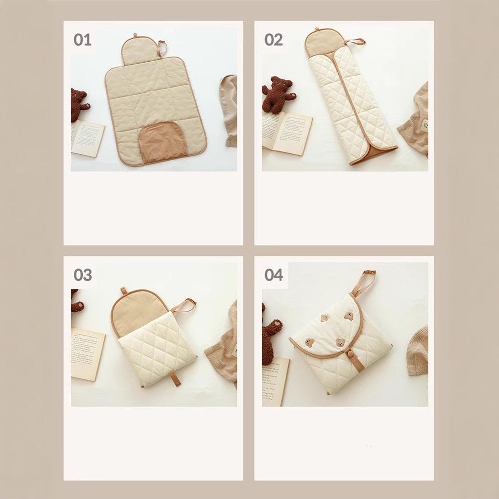 70*50cm Portable Baby Changing Pad Ins Cute Cartoon Foldable Diaper Mat Waterproof Nursery Station for Travel Storage Pocket