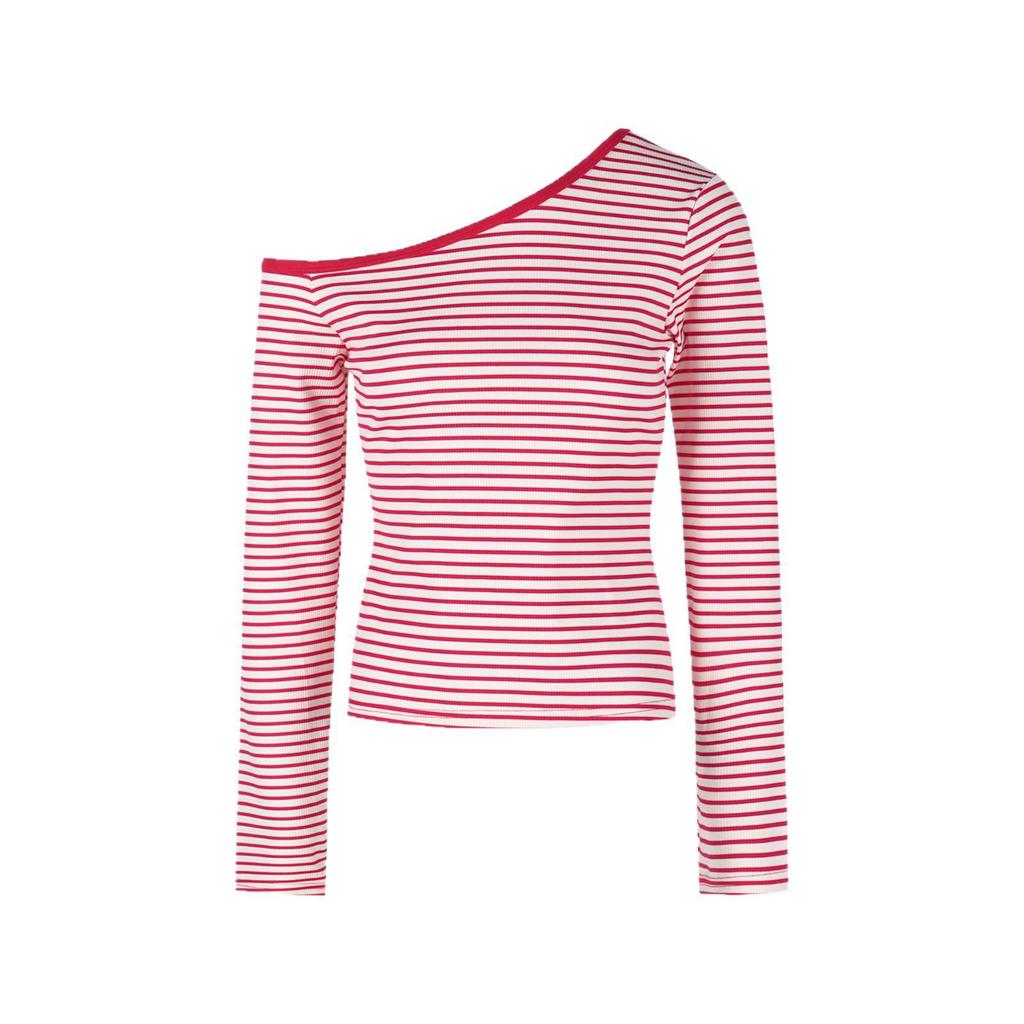 Pure Desire Striped Spicy Girl One-Shoulder Long-Sleeve Cropped Top - Women’s Slim-Fit Autumn 2026