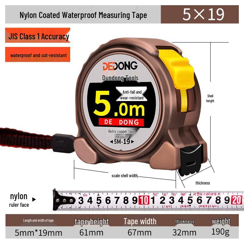 Durable Auto-Locking Steel Tape Measure, 5m/3ft, Waterproof & Wear-Resistant, Cut-Resistant Ruler with Thickened Casing.