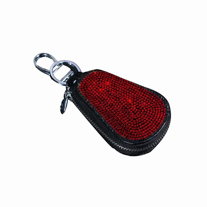 Bling Bling Rhinestone Car Key Chain Case Premium Leather Coin Holder Zipper Case Remote Wallet Bag Car Accessories for Women