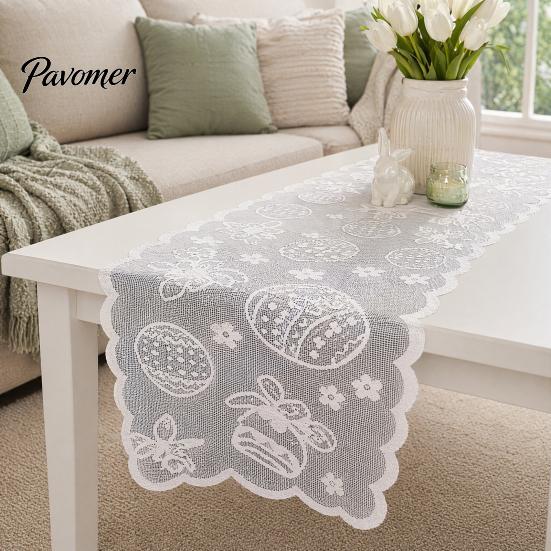 Easter Bunny Table Decoration Lace Runners, 72 Inch Spring Eggs Runner, Family Dining Runner Decorations for Home Room, Party and Supplies Soft Fabric