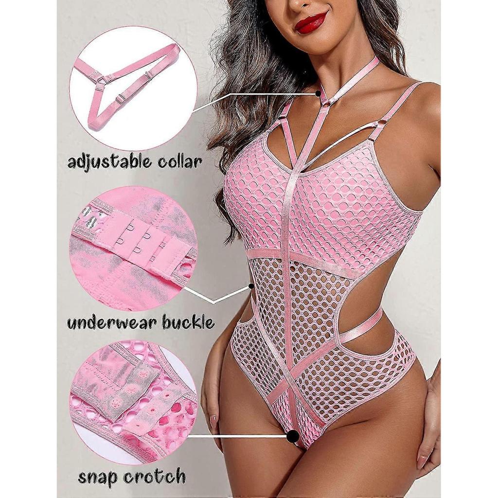 One Piece Sexy Bodysuits Für Damen Cut Out Babydoll Choker Lingerie Fischernetz Leotard S-3xl - DD