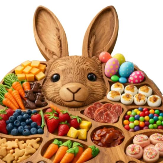 Deli Tray Rustic Rabbit Shape Serving Board with Multiple Compartments Natural Wood Smooth Surface Meat Fruit Nuts Snacks Organizer