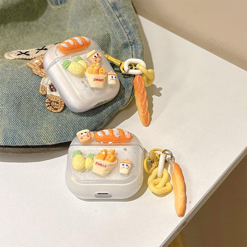 Bread Three-Dimensional Glitter Earphone Cover For Apple Airpods 4 Transparent Silicone Airpods Pro Protective Case