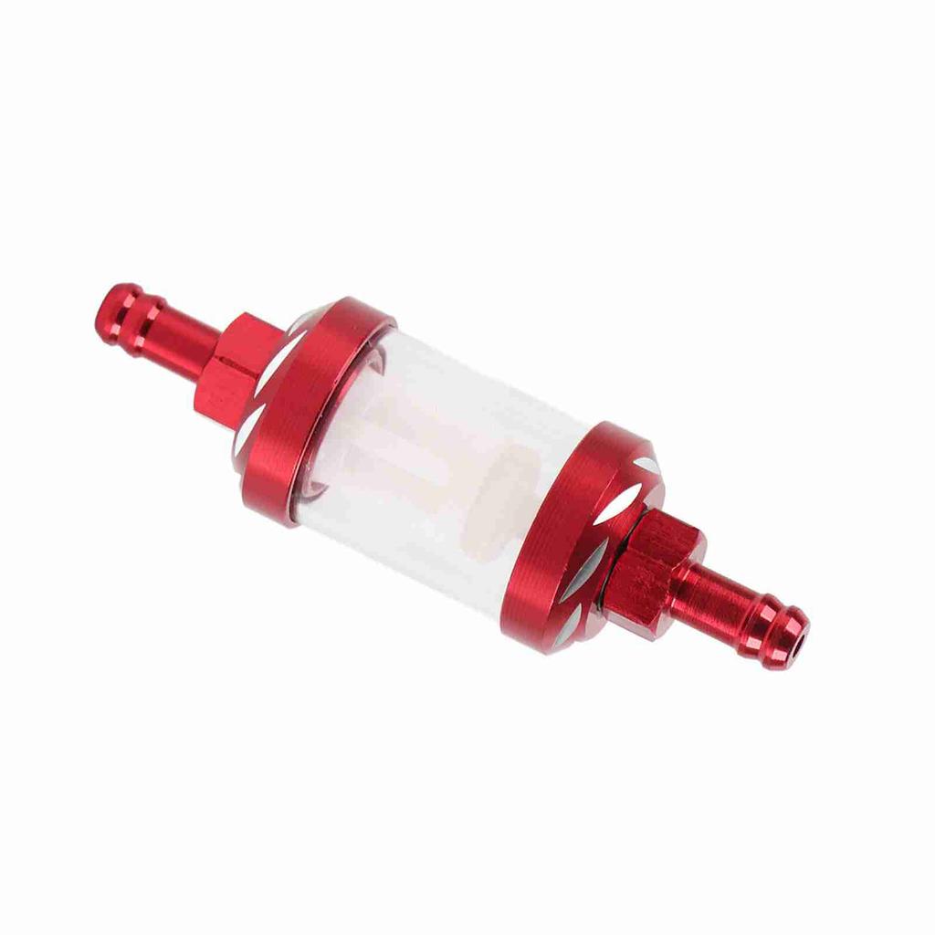 Metal Glass Inline Gas Oil Fuel Filter 8mm Thread Replacement for Motorcycle (Red)