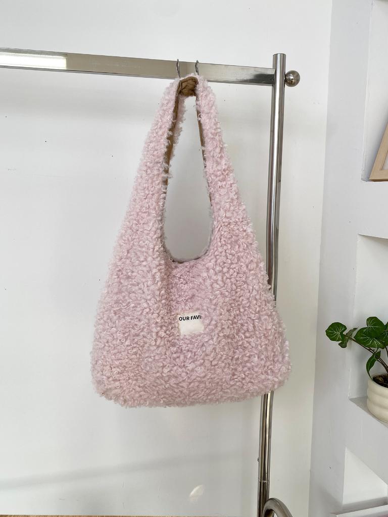 Simple Solid Color Faux Lamb Wool Women's Shoulder Bags Fall Winter Versatile Female Handbags Large Capacity Ladies Tote Bag