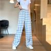 Women's Lightweight Elastic Summer High Waist Wide Leg Casual Pants Retro Plaid Loose All-match Straight Pants