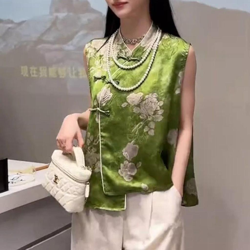 Popular summer shirt, high-end top, summer style, outer and diagonal top, sleeveless temperament