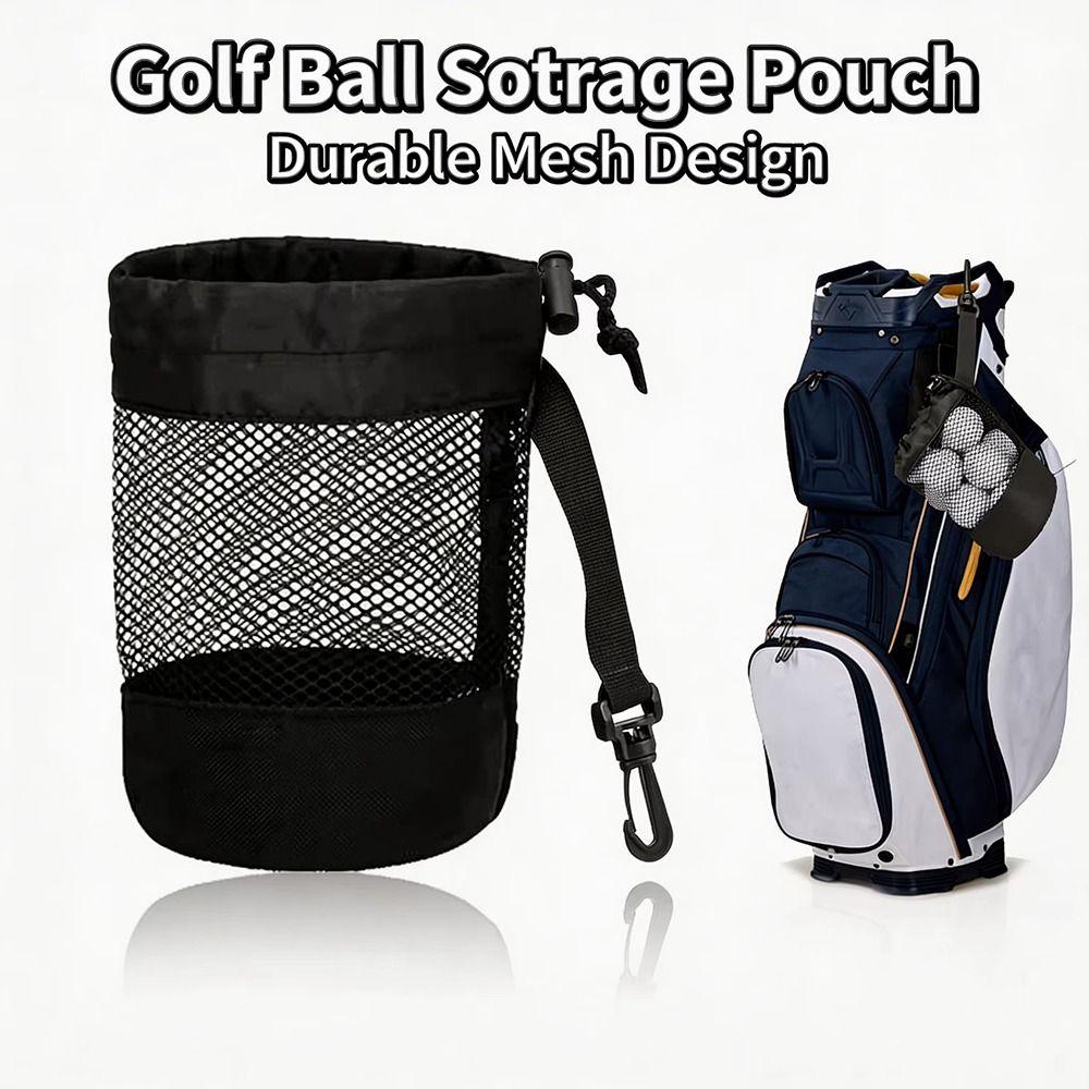 Portable Mesh Golf Ball Pouch Drawstring Closure Golf Ball Holder Golf Net Bag  Golf Accessories