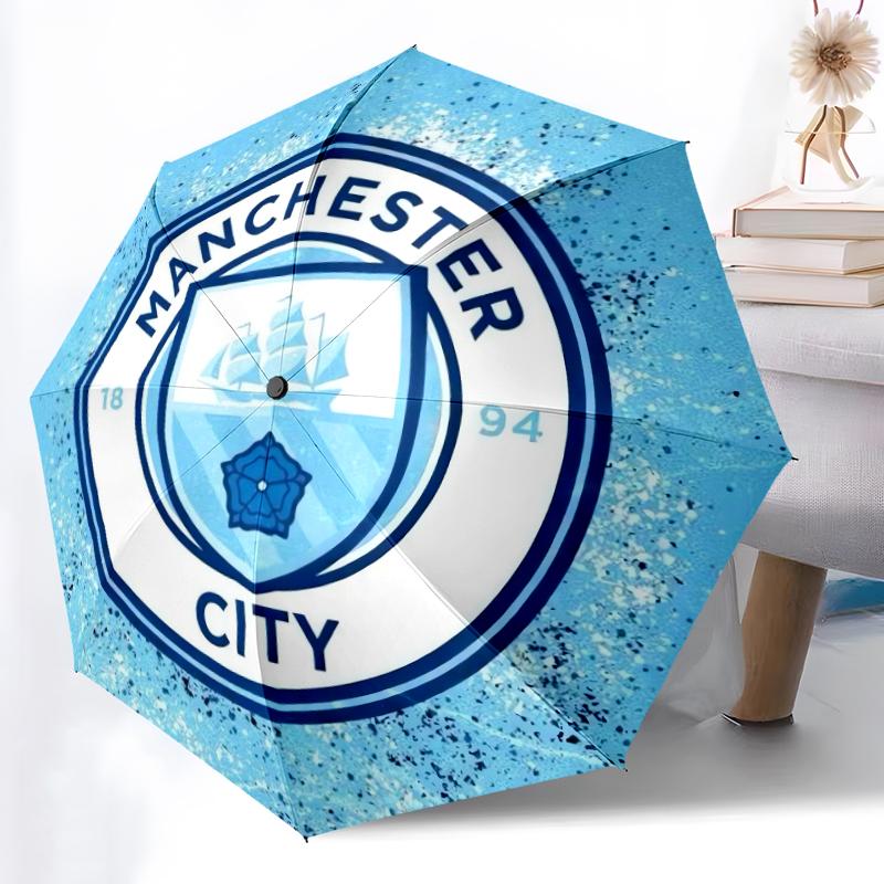1 Stück stabiler Automatikschirm mit 8 Speichen, Manchester United Manchester City Schirm, Digitaldruck, Faltbarer Schirm für unterwegs im Freien