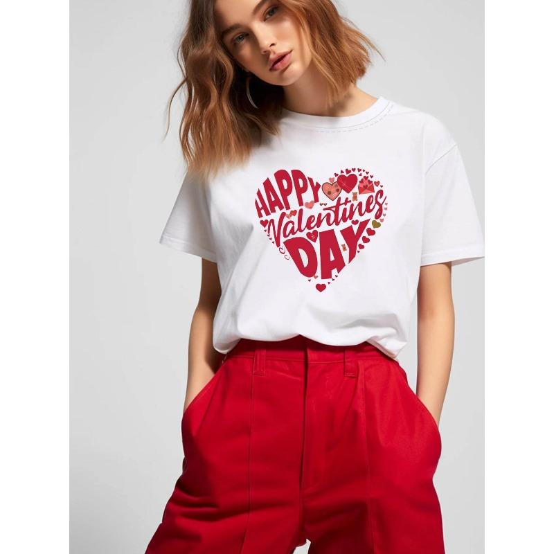 

Wrapped Valentines Day Greeting Design Graphic Print Women s T-shirt, Short Sleeve Crew Neck Casual Top for Summer & Spring, Women s Clothing S белый