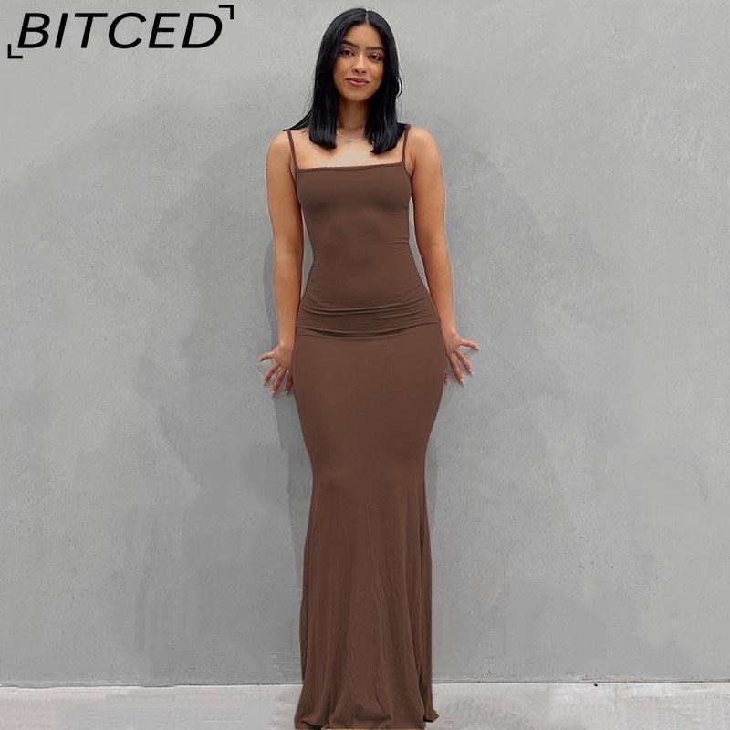 BITCED Solid-colour Women's Dress Fitted Peach-shaped Bottom Strapless Long Fishtail Dress