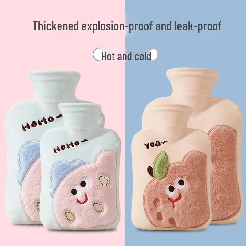 Explosion-Proof Hot Water Bottle with Cute Plush Cover - Ideal for Abdomen and Bed Warmth