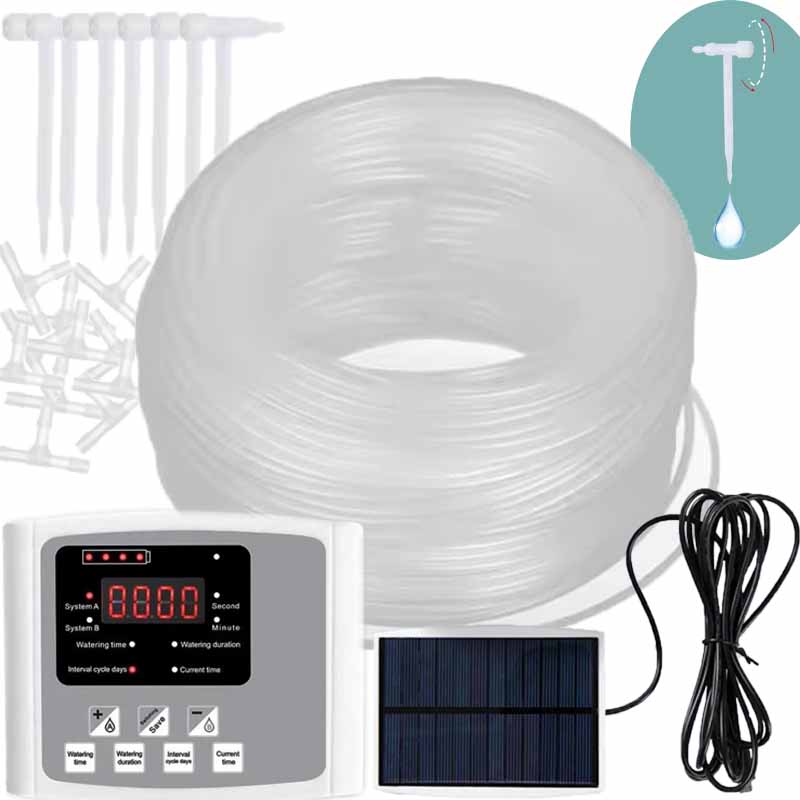 Automatic Solar Energy Drip Irrigation Device Double Pump Adjustable Valve Controller Timer System Intelligent Garden Watering