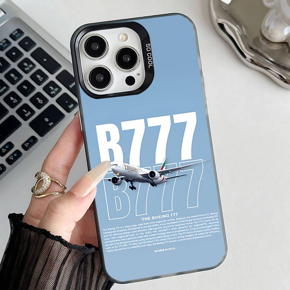 B-BoeingS 777 Лучший Самолет Чехол для Телефона Для iPhone 17,16,15,14,13,12,11,Pro,Max,Plus,E,Air,Mini Черный IMD Чехол iPhone12mini