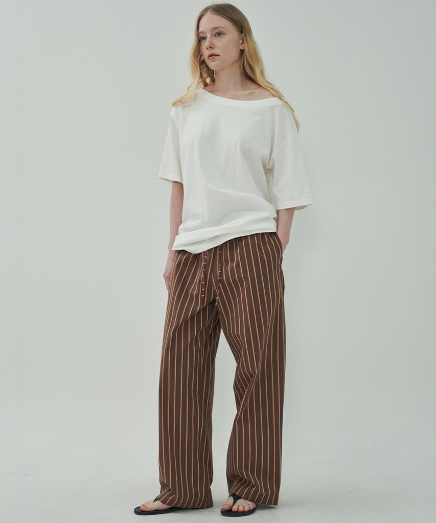 MOTT Relaxed Band Loose Pants - Stripe Brown