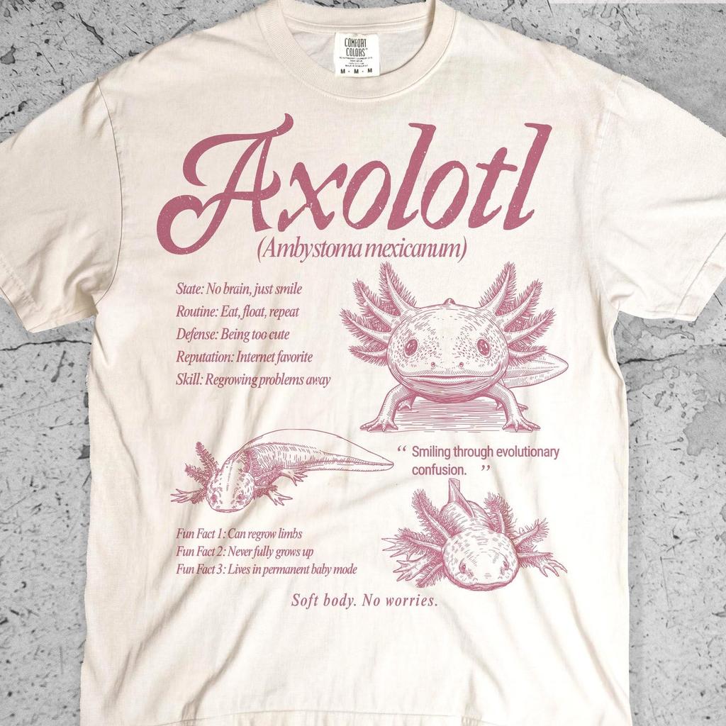 Axolotl Diagram T-Shirt, Cute Axolotl Graphic Tee, Retro 90s Amphibian Shirt, Vintage Aquatic Animal Salamander Top Funny Axolotl Lover Gift