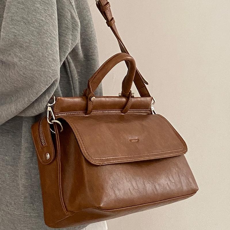 Porte-documents rétro Nouveau style Travail Sac de navetteuse pour femme Sac à main texturé grande capacité Sac messager Sac messager