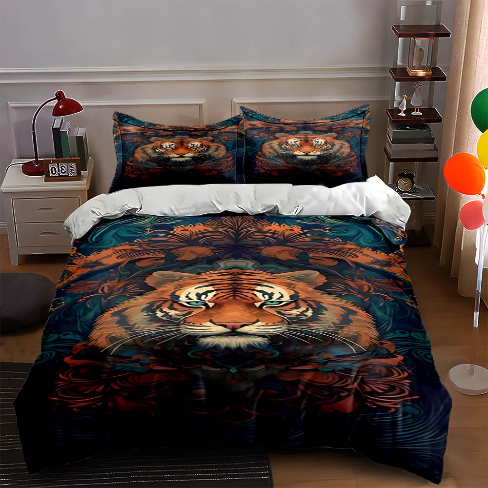 

Tiger floral motif Bedding Duvet cover sets Duvet covers Pillowcases gifts (1 * Duvet Cover 2 * Pillowcases, without duvet insert) 135x200cm