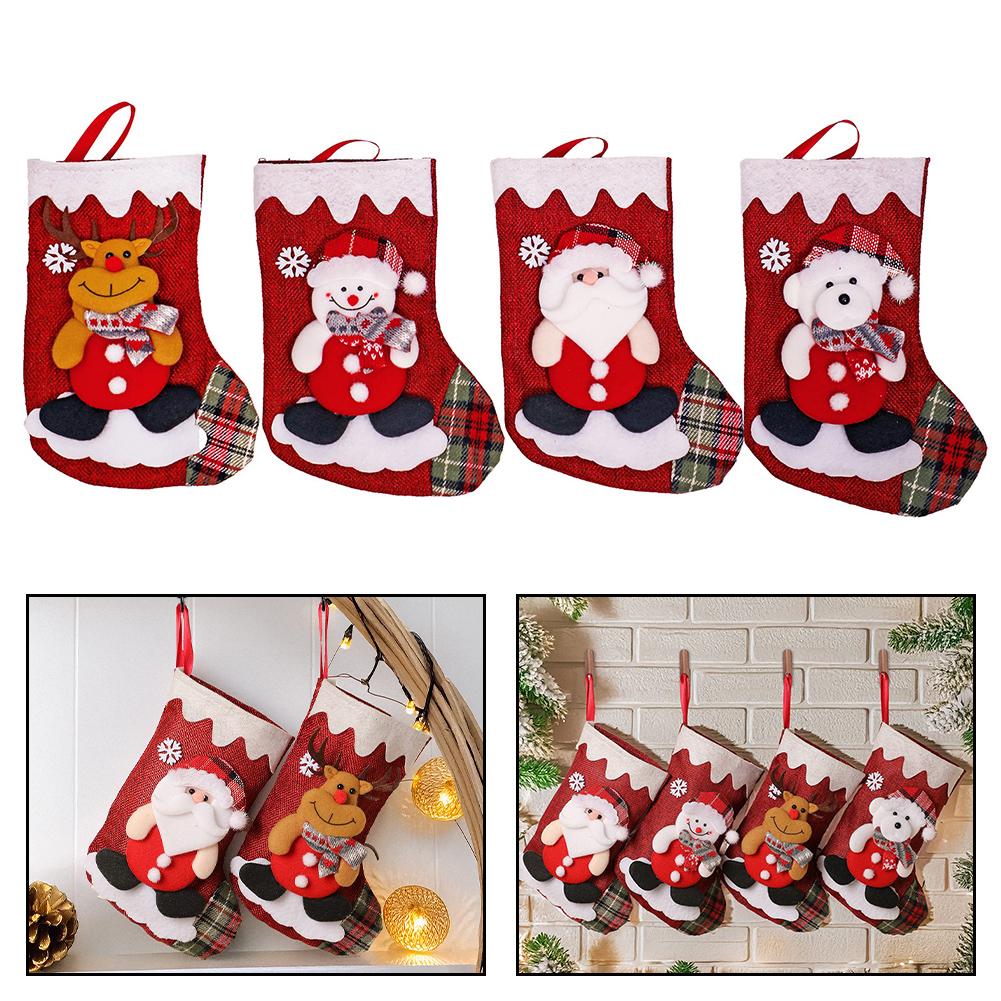 Christmas Stocking Large Fabric Santa Design for Hanging Spacious Stocking for Holiday Decoration and Treat For Filling