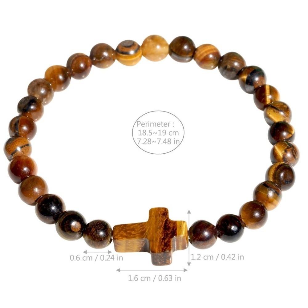 Tiger Eye Beads Cross Bracelet Spiritual Rosary Bracelet Prayer Beaded Bracelet Meditation
