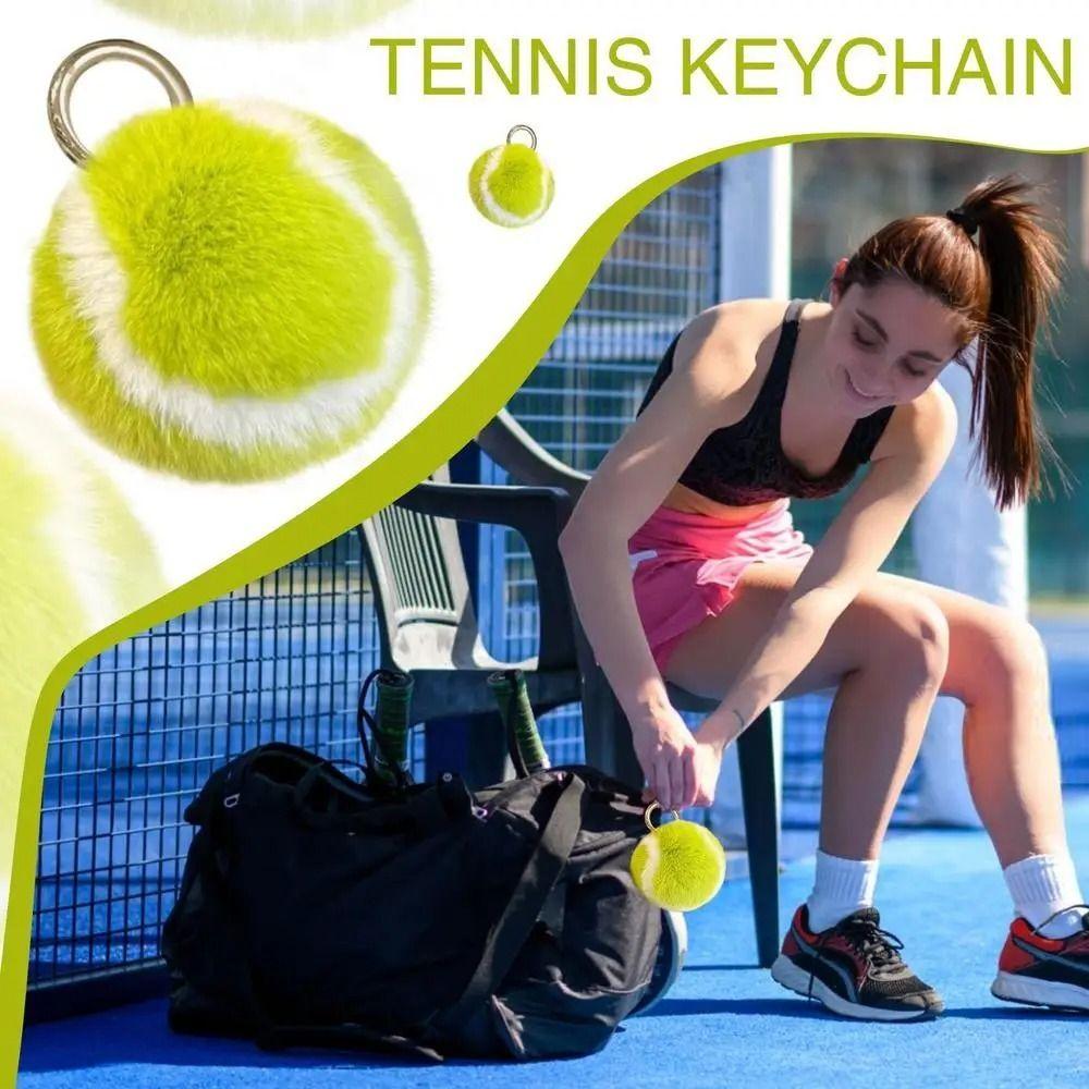 Premium Texture Tennis Keychain Fluffy PomPom Bag Charm Portable Car Ornament Backpack Decor