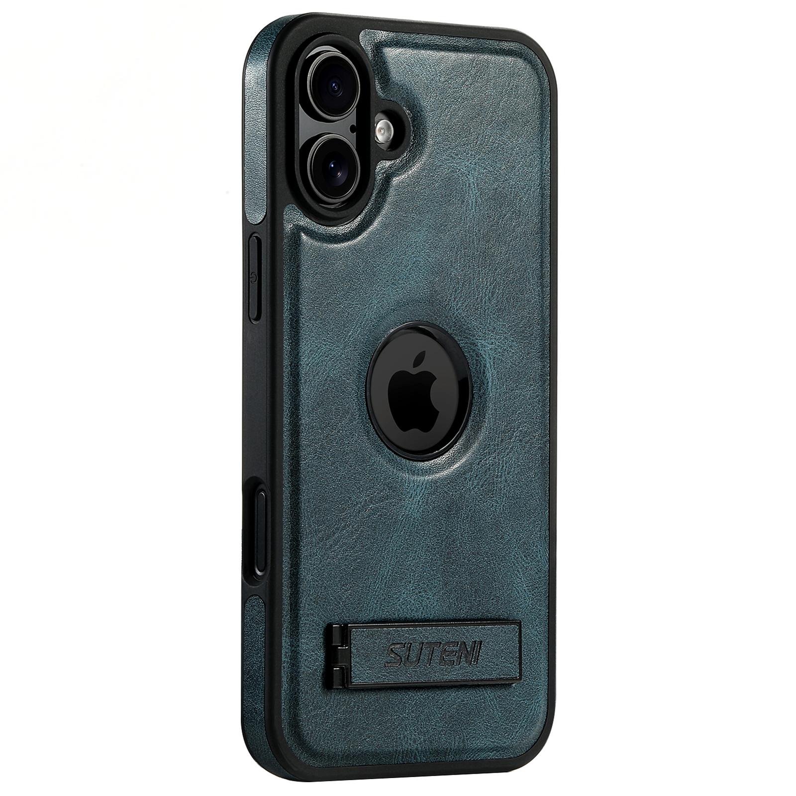 SUTENI G2 For iPhone 16 Plus Magnetic Case Leather Phone Back Cover Waxy Texture Kickstand C