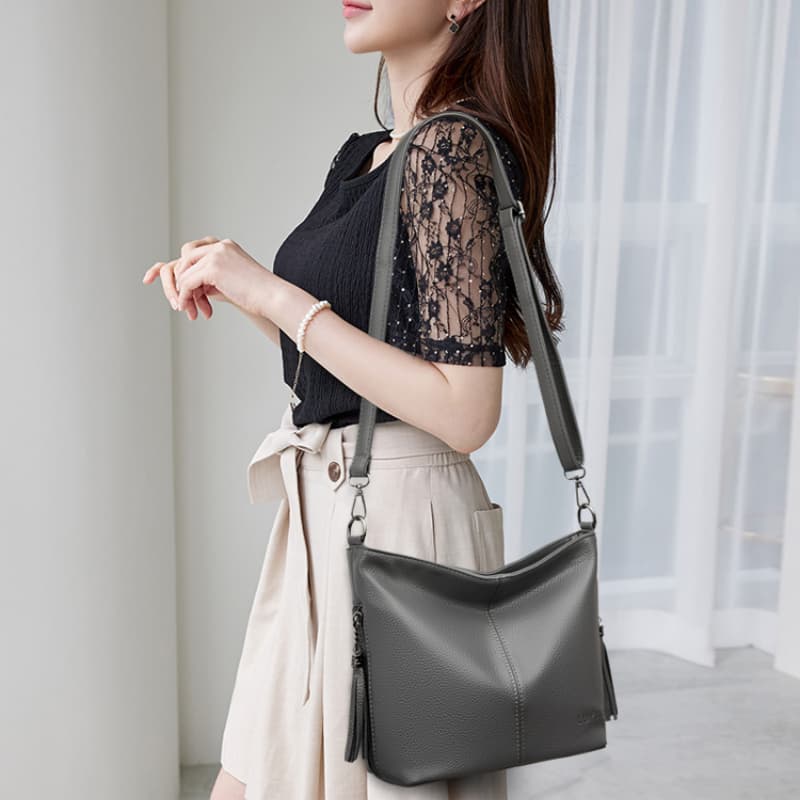 Soft leather fringed shoulder bag Crossbody tote women's bag