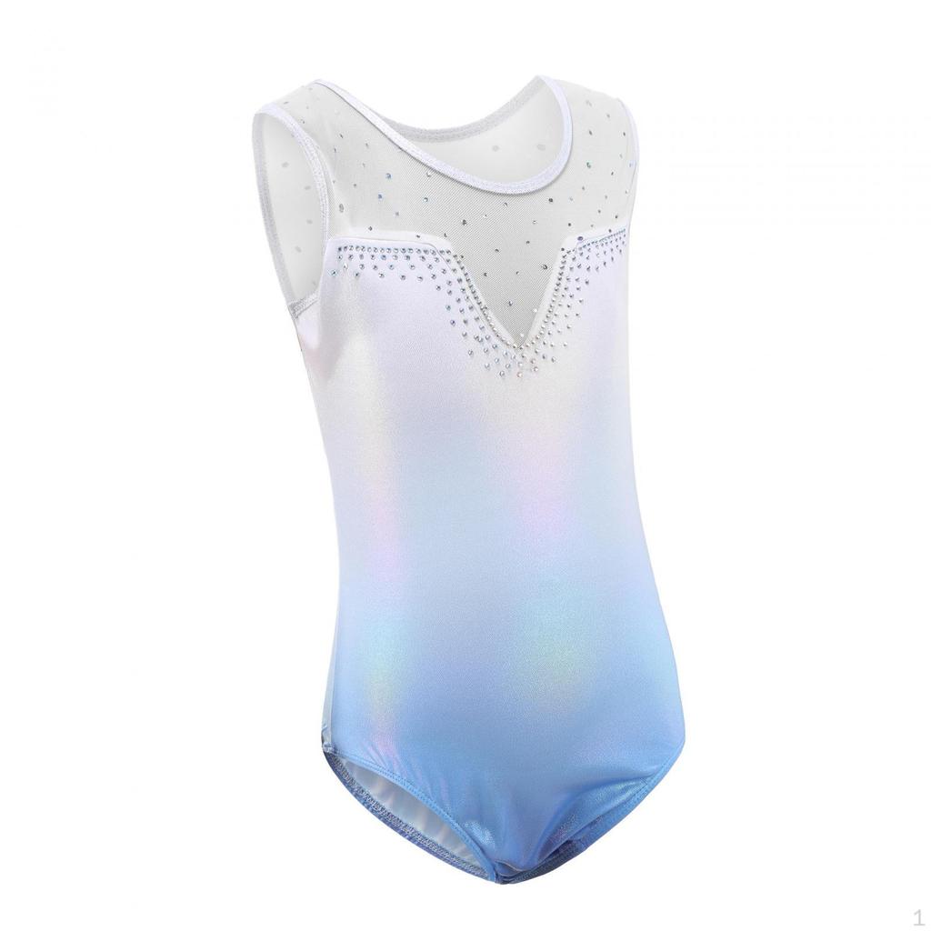 Girls Gymnastics Leotards Athletic Clothes Dance Tulle Splicing Sleeveless Sparkling Ballet