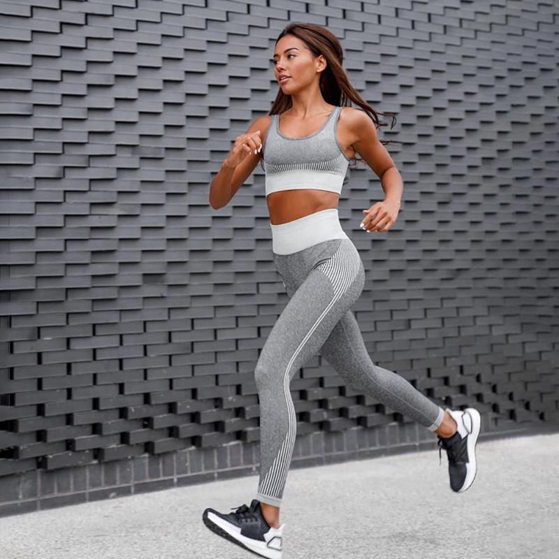 💰Kjøp Auroth Stripe Women s Two Piece Yoga Set Quick Drying Sportswear