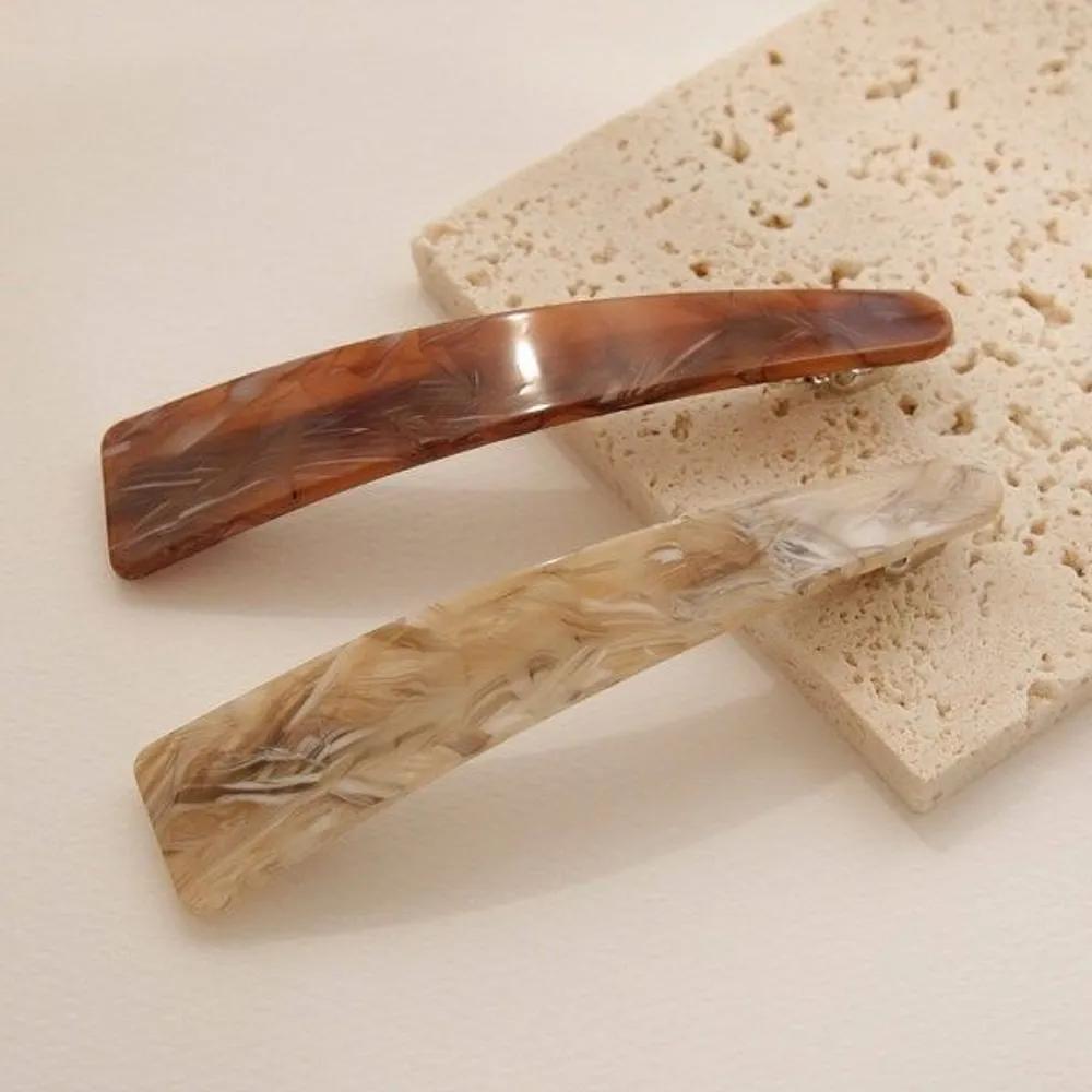 J Lauren Triangle Slim Marble Cellulose Automatic Hairpin H01022 Marble Beige