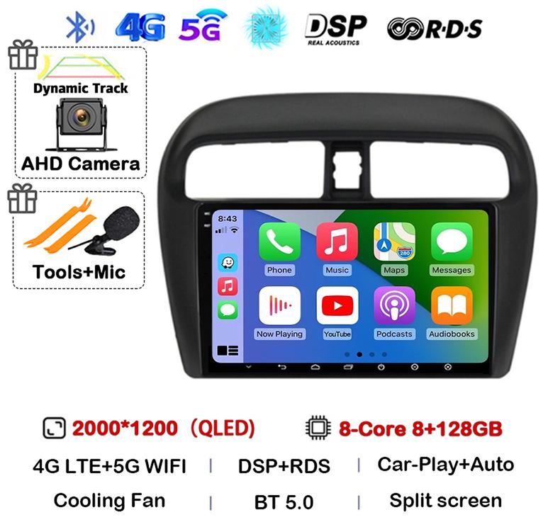 Android 14 Carplay Auto WIFI+4G For Mitsubishi Mirage Attrage 2012 - 2018 Car Radio Multimidia Video Player GPS Stereo Head Unit