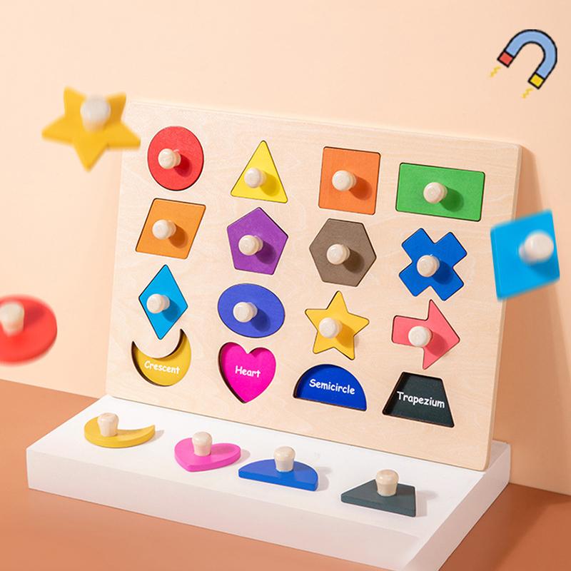 Montessori Wooden Shape Peg Puzzle Fine Motor Skills Color Sorting Board Educational Toy for Kid Classroom Learning Play