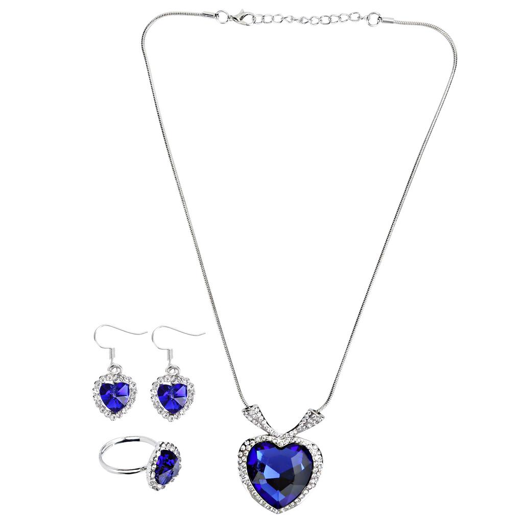 Damen Schmuckset Kristall Halskette Ohrringe Ring Modischer Anhänger in Herzform Geschenk