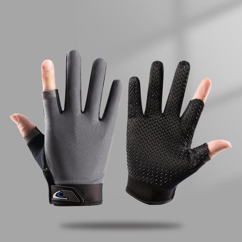Summer Thin Non-Slip Anti-Stab Fishing Gloves with Exposed Two Fingers for Lure, Casting, Baiting, and Sea Fishing