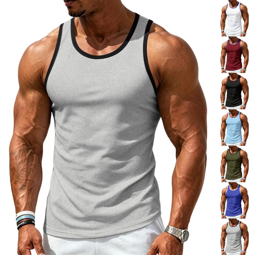 Men's Athletic Tank Top Gym Workout Sleeveless Shirt Moisture Wicking Breathable Stretch Fabric Loose Fit Training Vest