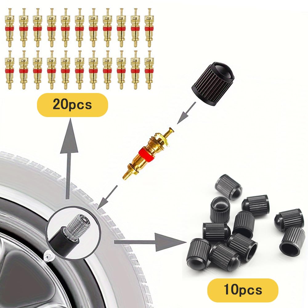 CHANJIF Tire Valve Core 33 Piece Set, Tire Repair Tool,