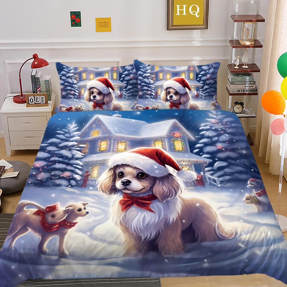 Christmas Dog Three-Piece 3D Digital Printing Home Textile Bedding Spot