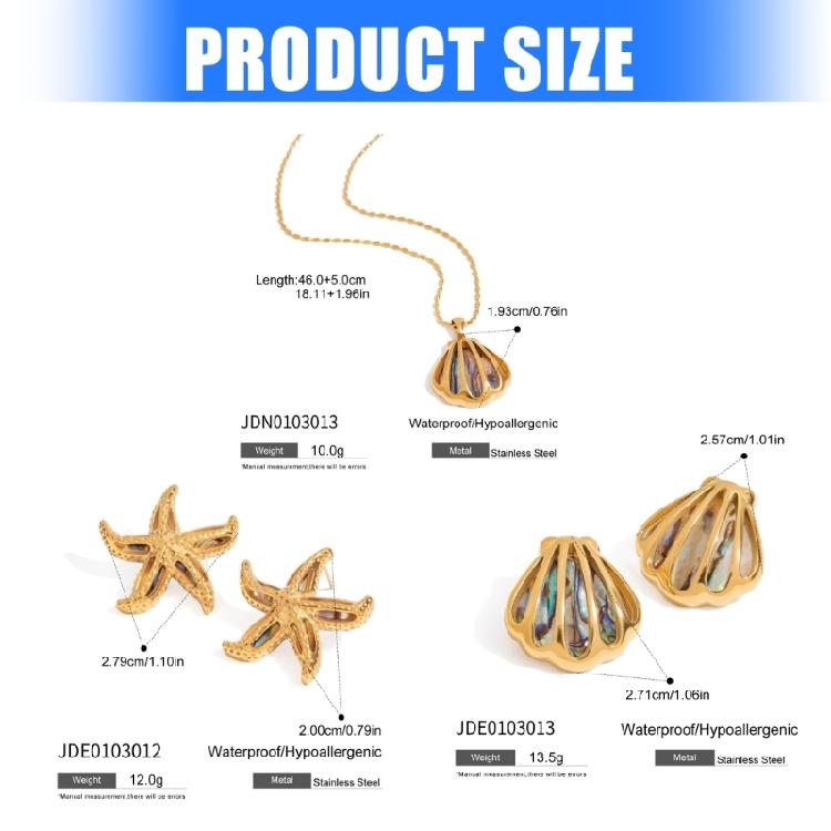 Biżuteria inspirowana motywami morskimi Naszyjnik z muszli abalone Kolczyki sztyfty ze zdobieniami w kształcie rozgwiazd Stal nierdzewna Łańcuszek