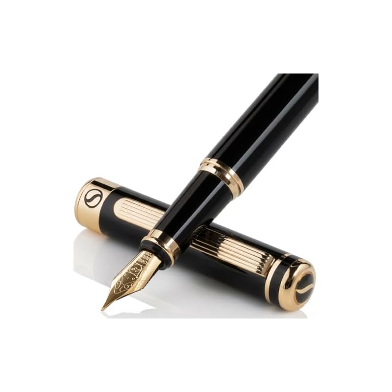 Scriveiner Black Lacquer Fountain Pen, a premium fountain pen with a captivating 24K gold finish.