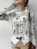 Autumn 2025 Women's Graffiti-Style Knitted Cardigan with Round Neck