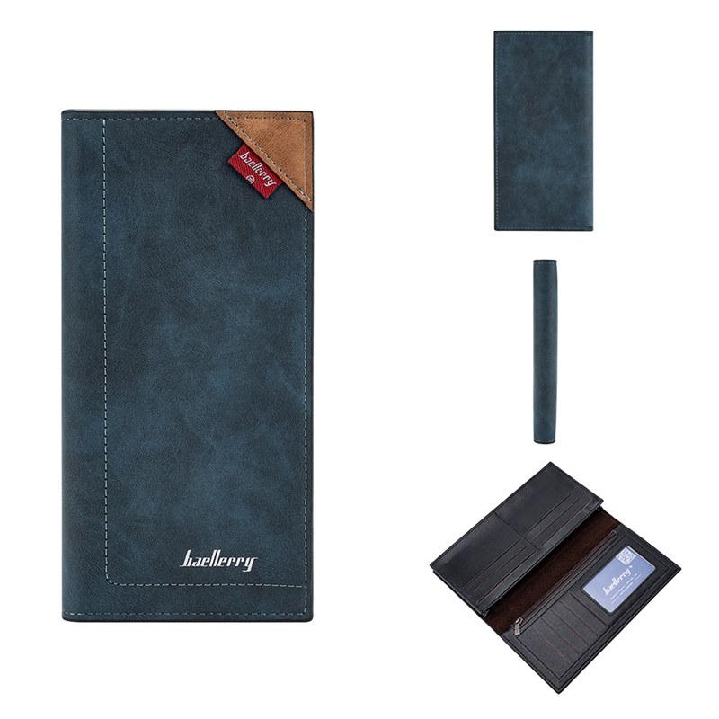 

Baellerry RFID-защита, мужской кошелек с держателем для карт, винтажный дизайн, двойные кошельки, модные сумки для денег, кошелек для монет 18.6cm*9cm*2cm синий
