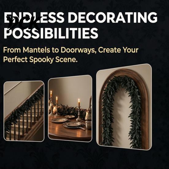 Haunted House Party Decorations Black Halloween Garland, Spooky Artificial Cedar Vine for Mantel Fireplace, Realistic Twisted Bionic Branch