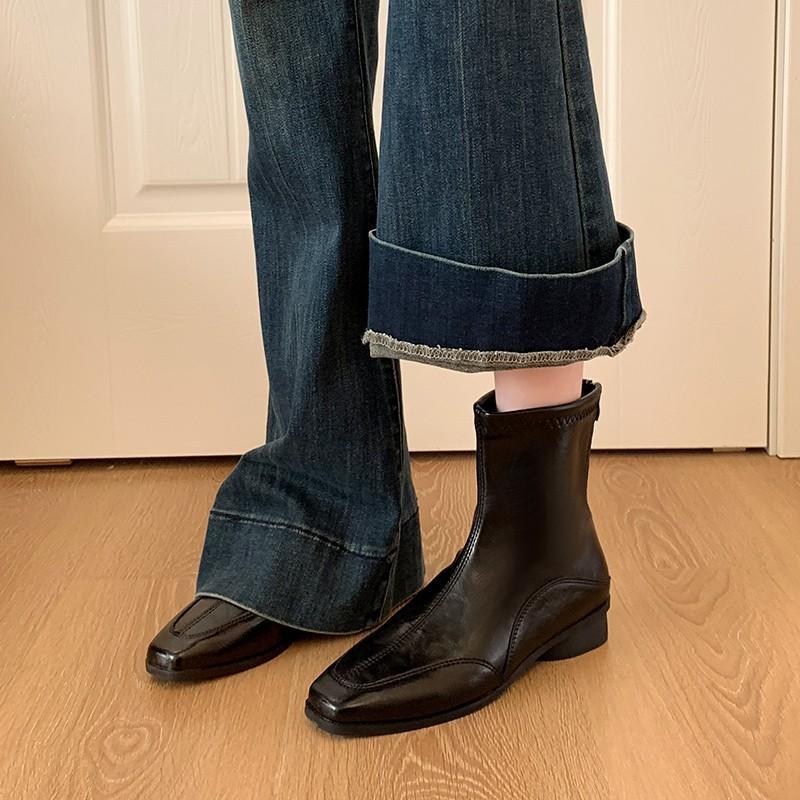 Autumn and winter new thick heel square head velvet small short boots retro elastic thin boots women s rear zipper short boots 40 чёрный 3600₽