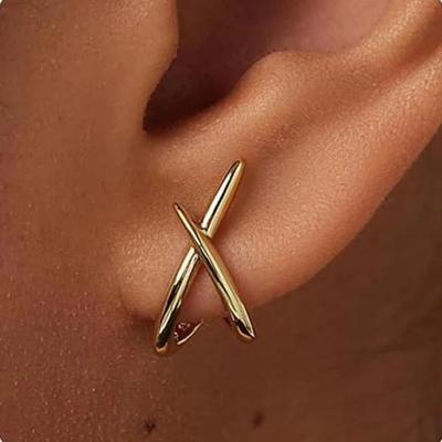 1 Pair Modern Geometric Cross Drop Earrings for Women, Minimalist 3D Elegant Stud Jewelry, Trendy Versatile Accessories