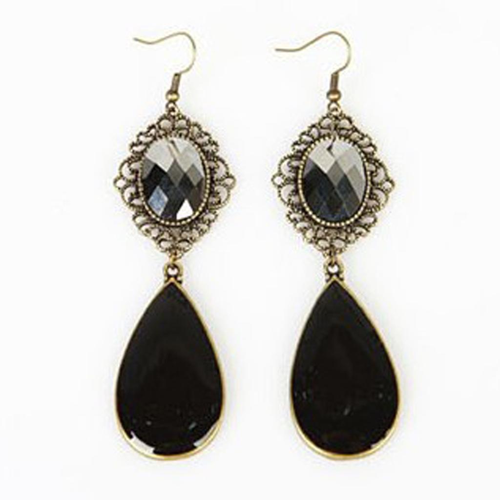 Women Fashion Bohemian Retro Water Drop Cut Out Flower Gemstone Earrings
