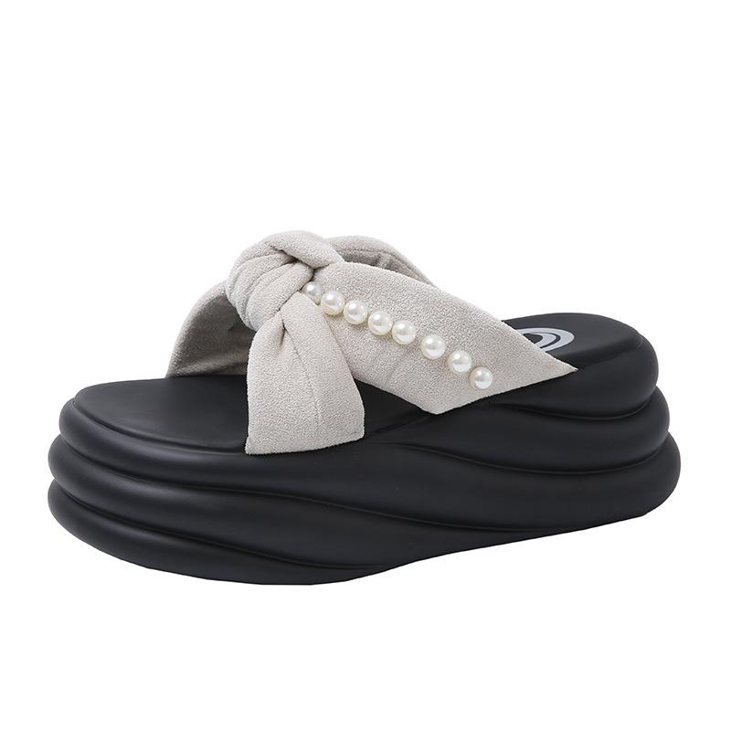 2025 with Skirt Style with Pearl Cross New Fairy Fashion French Sandals Platform Cool Slippers Female Summer Wear